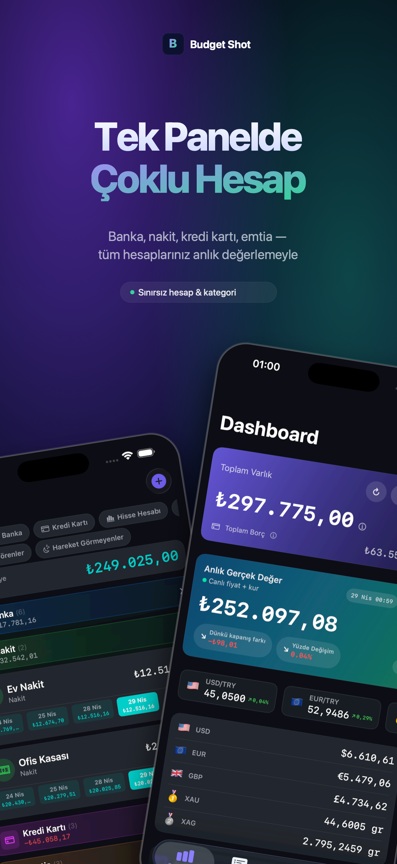 BudgetShot multiple accounts screen